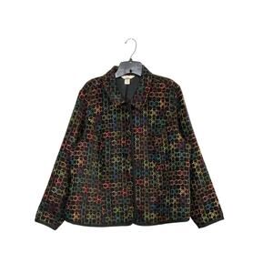 CJ Banks Womens Jacket Blazer Size 1X Plus Geometric Circles Multicolor Office